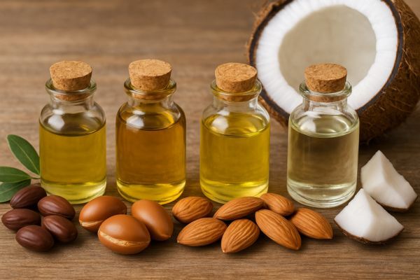 Jojoba, argan, sweet almond oil, and coconut oil are all hair oils that are compatible with both the beard and scalp hair as well as the skin underneath. They moisturize the strands and the skin without clogging the pores or any irritation.