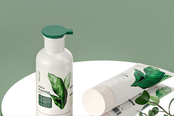 Two sleek, plant-themed shampoo bottles labeled &ldquo;Ultra Repairing&rdquo; sit on a white surface against a muted green background. The minimalist packaging and botanical design suggest a premium, nature-inspired formula ideal for the best shampoo for men.