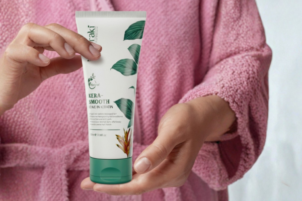 temples/crown focus leave-in keratin lotion like the Mayraki Kera-Smooth Leave-In Keratin Hair Lotion